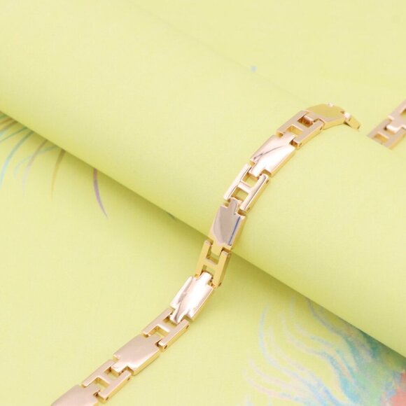 "Rose Gold Polished Link Bracelet in Glossy Finish, XPBL0887 - Picture 2 of 12
